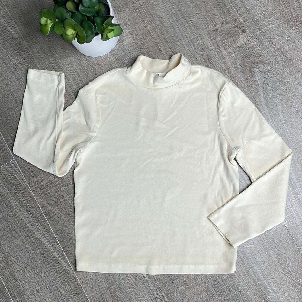 STATESIDE Pale Yellow Mockneck Long Sleeve Blouse Women’s Size Large